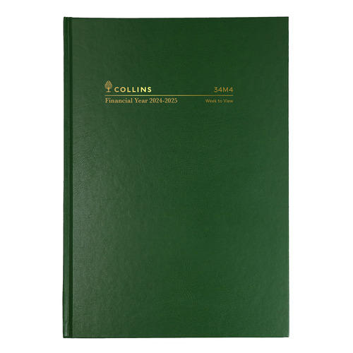 Collins 2024/2025 A4 Diary Financial Year Week To View 34M4 P40 - Green