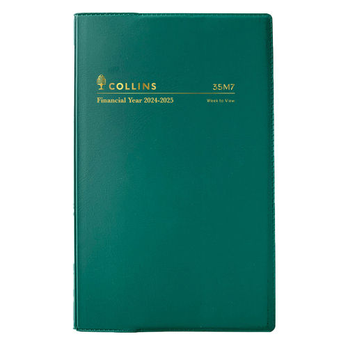 Collins 2024/2025 B7R Vinyl Diary Financial Year Week To View 35M7 V40 - Green