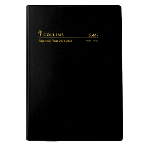 Collins 2024/2025 A6 Vinyl Diary Financial Year Week To View 36M7 V99 - Black
