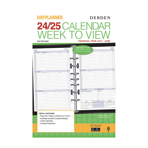 Collins 2024/2025 Refill Day Planner Financial Year Diary Weekly Dated 216x140 - DK1760 