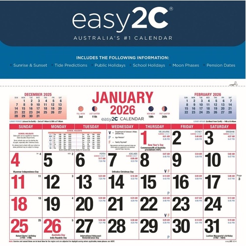 2026 Allen's Easy-2C Magnetic Calendar - Easy to See 210x225mm Wall Calendar Big Print Easy2C - 4278