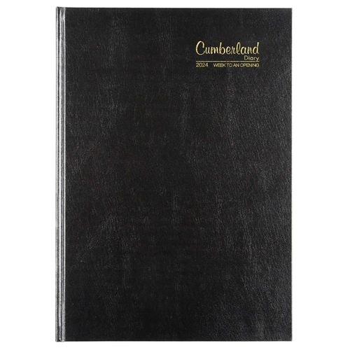 2024 Cumberland A4 Casebound Diary Week To View 47ECBK24 Diaries - Black
