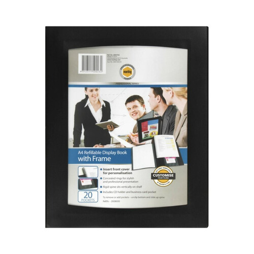 Marbig A4 Pro Series Refillable Display Book With Frame- BLACK 
