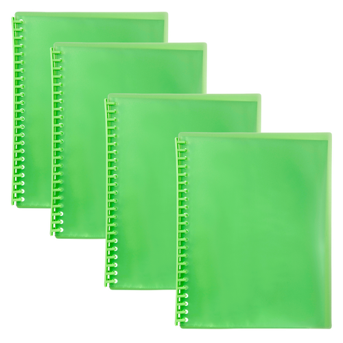 4PK Marbig A4 Display Book Refillable 20 Pocket TRANSLUCENT LIME - 2007304