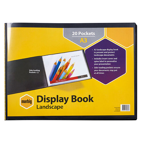 Marbig A3 Display Book Landscape Style 20 Pockets 2018702 - Black
