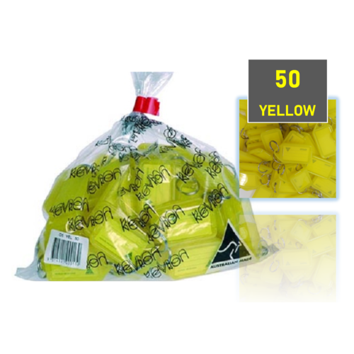 50 X Kevron Keytags ID Tag Key Ring Label - Yellow