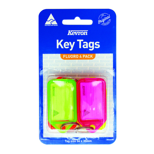 Kevron Keytags Keyrack Keytag Key Ring label (4 Pack) - Assorted Fluoro  