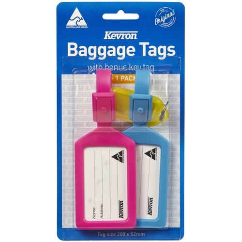 Kevron Luggage Baggage Tag 2 Pack With Bonus Keytag - Assorted Colours
