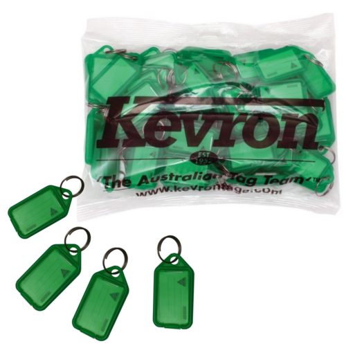 50 X Kevron Keytags ID Tag Key Ring Label With Paper Tags - Lime Green