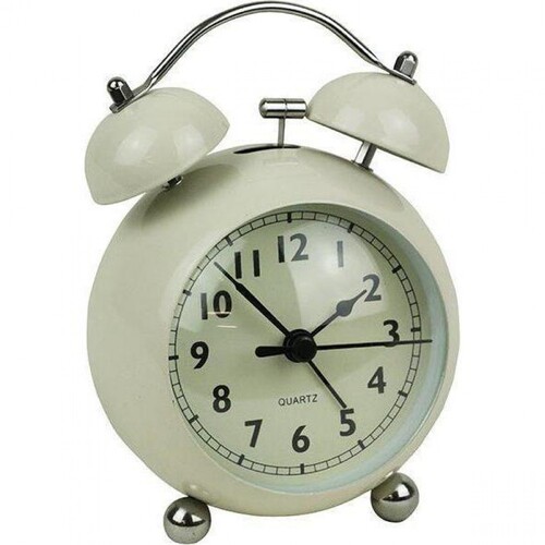 Twin Bell Alarm Clock Curve Cream Metal and Glass 13.50cm + FREE Battery