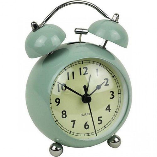 Twin Bell Alarm Clock Curve Teal Metal and Glass 13.50cm + FREE Battery