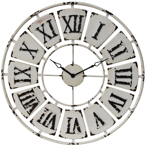 Antique Metal 84cm Wall Clock, Hanging Clock, Home Room Decor Rust Distressed White Roman Numeral Numbers