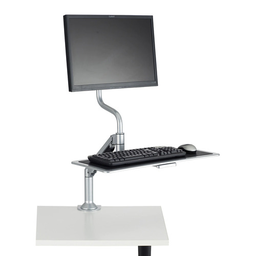 SAFCO Workstation Desktop Sit And Stand Adjustable Height Convertor for Monitor/Keyboard - Silver