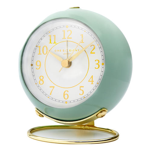Silent Alarm Clock One Six Eight London Elizabeth Sage 9.5 x 10.5 x 7cm Metal Mantel