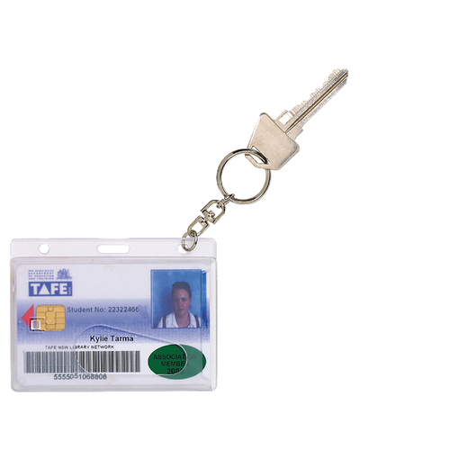 Rexel Fuel Rigid ID Card Holder With Keyring 10 Pack Clear - 9801912