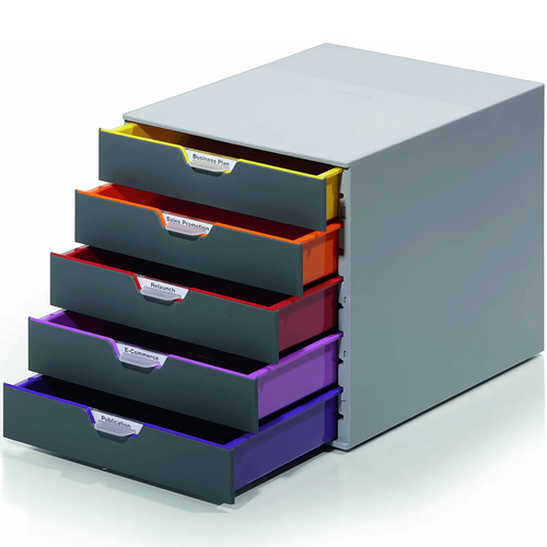 Durable Varicolor File Drawer File 5 Drawer File Lockable Cabinet + Label Inserts - 760527