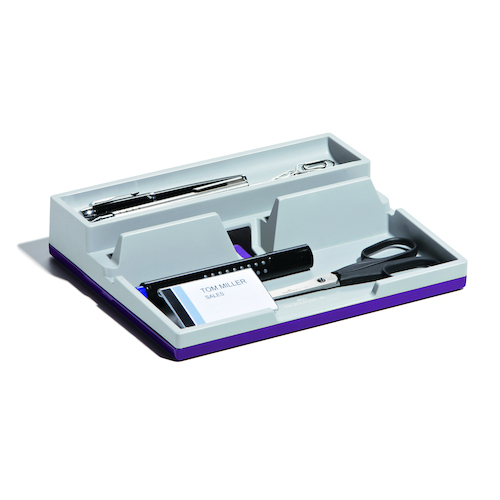 Durable Varicolor Smart Office Desk Organiser Stationery Compartment Storage - Grey/Purple