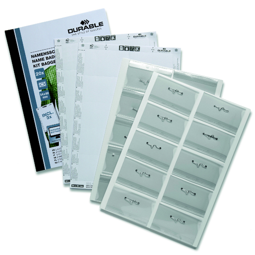 Durable Pin Name Badge And Inserts 54x90mm 20 Pack - 1869700