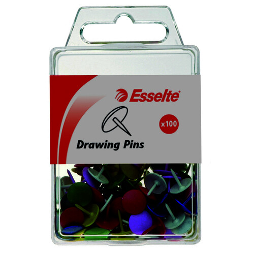 Esselte Drawing Pins Push Pins Box 100 - Assorted Colours
