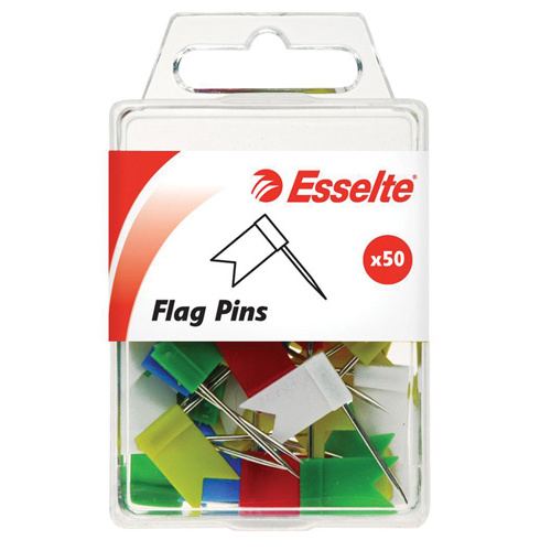 Esselte Flag Pins Push Pins Box 50 - Assorted
