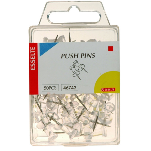 Esselte Drawing Pins, Chart Map Menu Poster Pins Box of 50 - Clear