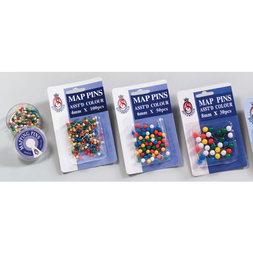 Sovereign Mapping Pins 6mm 50 Pack - Assorted Colours