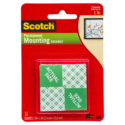 Scotch Mounting Tape Squares 111 Permanent - 16 Pack