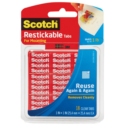 Scotch Reusable Mounting Tabs 25.4 x 25mm R100 Clear - 12 Pack