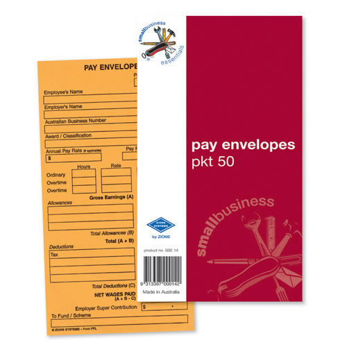 5 X Zions Pay Envelopes 165X90 Small Business - 50 Packs