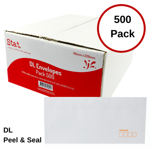 STAT DL Peel & Seal Secretive Plainface Envelopes 110 x 220mm 31601 - Box 500