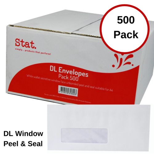 STAT DL Peel/Seal Secretive Window face Envelopes 110 x 220mm 31602 - Box 500