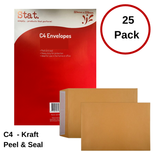 STAT C4 Peel & Seal Kraft Envelopes 324 x 229mm 31618 - 25 Pack