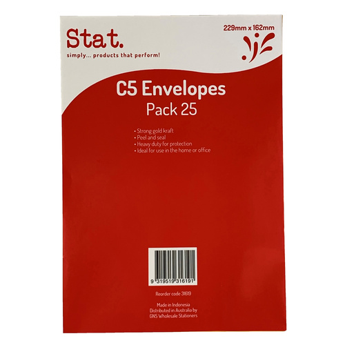 Stat C5 Kraft Peel/Seal Envelopes 31619 - 25 Pack
