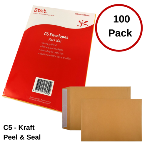 STAT C5 Kraft Peel/Seal Envelopes 100 Pack