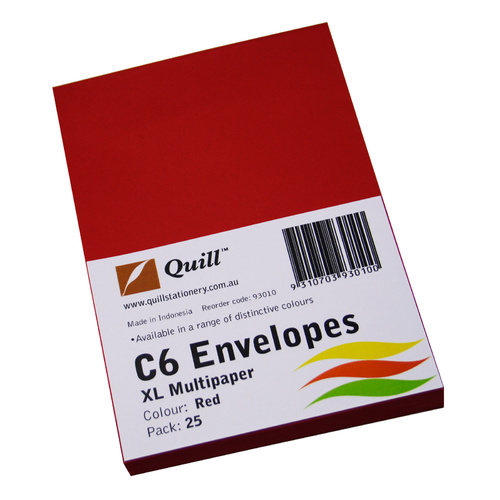 Quill C6 80gsm Envelopes 25 Pack - Red