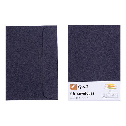 Quill C6 80gsm Envelopes 25 Pack - Black