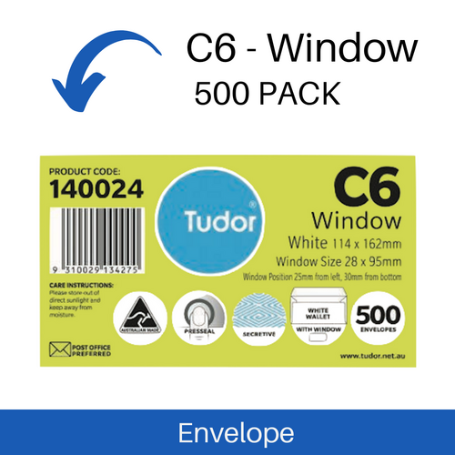 Envelope Tudor C6 Press Seal Window Face Wallet 114 x 162mm 500 Pack - White
