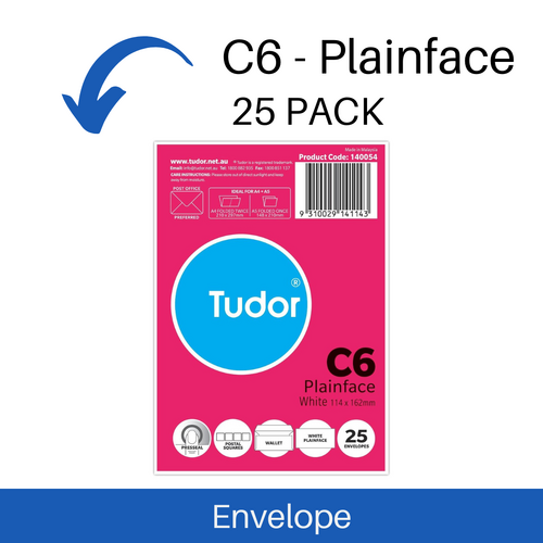 Envelope Tudor C6 Plain Face Self Seal 114 x 162mm 25 Pack 140054 - White