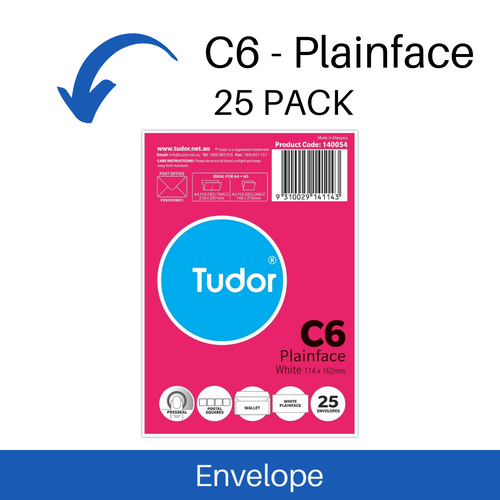 Envelope Tudor C6 Plain Face Self Seal 114 x 162mm 25 Pack - White