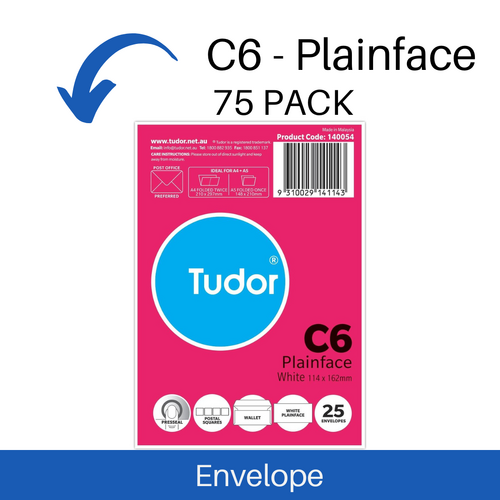 Tudor C6 Envelope Self Seal Plain Face White 140054 - 3x 25 Pack (75 Envelopes)
