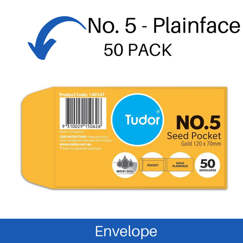 Envelopes Tudor No.5 Plainface Seed Pocket Moist Seal 70 x 120 mm Gold - 50 Pack