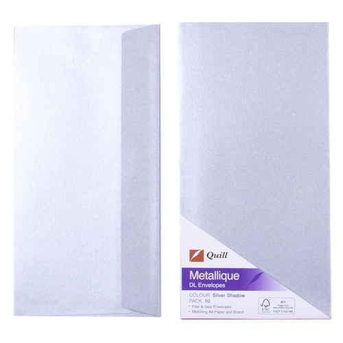 Quill DL Envelopes Metallique Silver 10 Pack - Silver