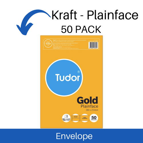 Envelopes Tudor Kraft Plainface Peel/Seal 380 x 255mm Gold 140251 - 50 Pack