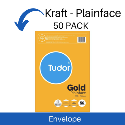 Envelopes Tudor Kraft Plainface Peel/Seal 380 x 255mm Gold - 50 Pack