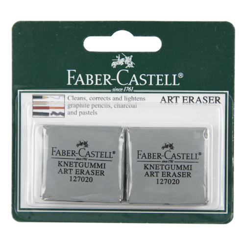 Faber-Castell Kneadable Eraser Rubber Grey For Graphite Pencils, Charcoal and Pastels - 2 Pack