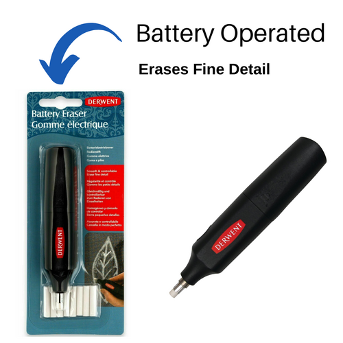 Derwent Battery Operated Pencil Eraser + Eraser Refills Fast Precise Touchups - 2301931