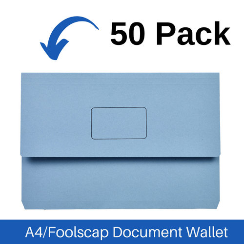 Marbig A4/Foolscap Slimpick Document Wallet File Folder 50 Pack - Blue