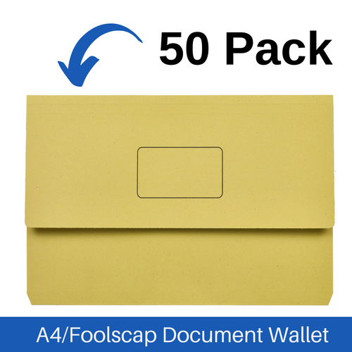 Marbig A4/Foolscap Slimpick Document Wallet File Folder 50 Pack - Yellow