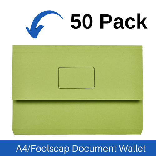 Marbig A4/Foolscap Slimpick Document Wallet File Folder 50 Pack - Green