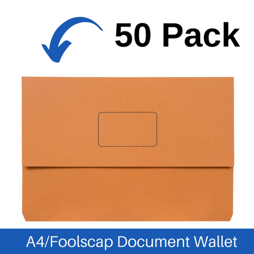 Marbig A4/Foolscap Slimpick Document Wallet File Folder 50 Pack - Orange 